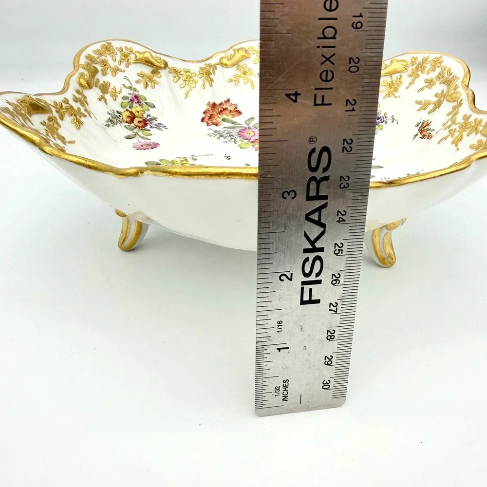 Centerpiece Footed Bowl Porcelain Rococo Gold Gilt Hand Painted Floral 9.5